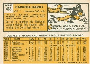 1963 Topps #468 Carroll Hardy Back