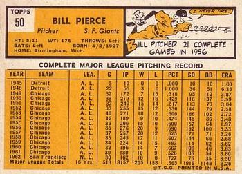 1963 Topps #50 Bill Pierce Back