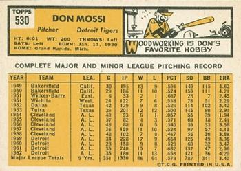 1963 Topps #530 Don Mossi Back