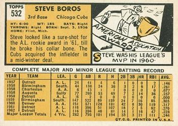 1963 Topps #532 Steve Boros Back