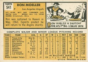 1963 Topps #541 Ron Moeller Back
