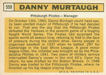 1963 Topps #559 Danny Murtaugh Back