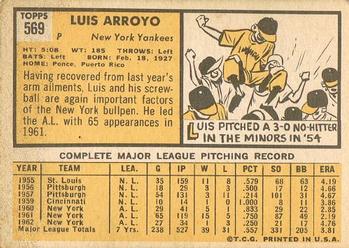 1963 Topps #569 Luis Arroyo Back