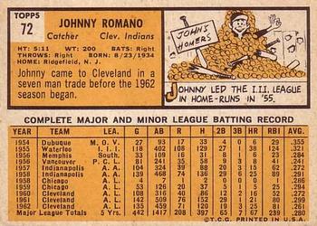 1963 Topps #72 Johnny Romano Back