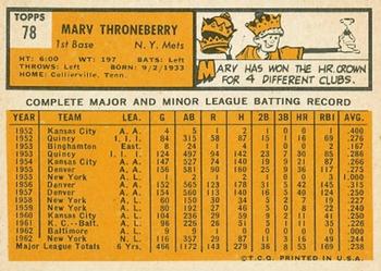 1963 Topps #78 Marv Throneberry Back