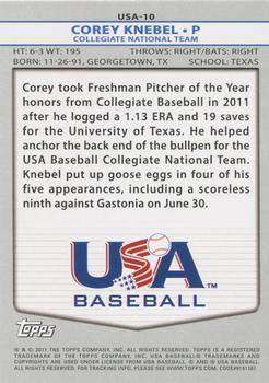 2011 Topps USA Baseball #USA-10 Corey Knebel Back