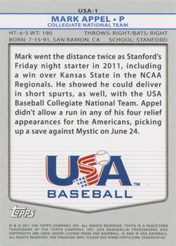 2011 Topps USA Baseball #USA-1 Mark Appel Back