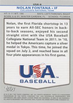 2011 Topps USA Baseball #USA-6 Nolan Fontana Back