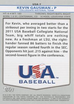 2011 Topps USA Baseball #USA-7 Kevin Gausman Back