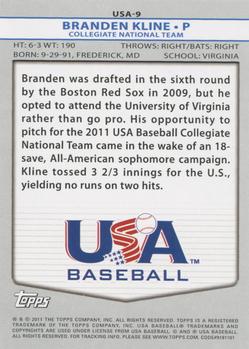 2011 Topps USA Baseball #USA-9 Branden Kline Back