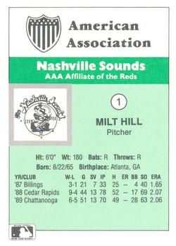 1990 CMC Nashville Sounds #1 Milt Hill Back