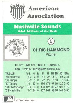 1990 CMC Nashville Sounds #5 Chris Hammond Back