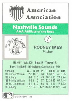 1990 CMC Nashville Sounds #7 Rodney Imes Back