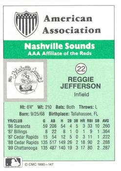 1990 CMC Nashville Sounds #22 Reggie Jefferson Back