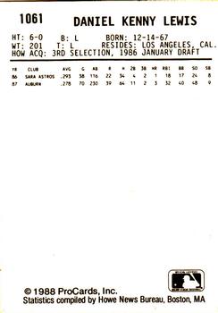 1988 ProCards #1061 Dan Lewis Back