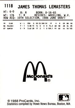 1988 ProCards #1118 Jim LeMasters Back