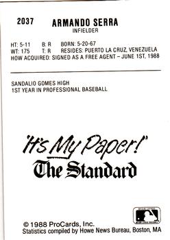 1988 ProCards #2037 Armando Serra Back