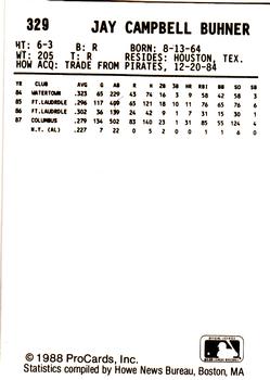 1988 ProCards #329 Jay Buhner Back