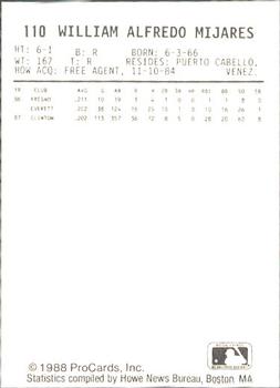 1988 ProCards #110 Willie Mijares Back