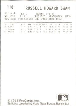 1988 ProCards #118 Russ Swan Back