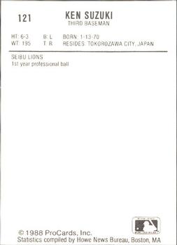 1988 ProCards #121 Ken Suzuki Back