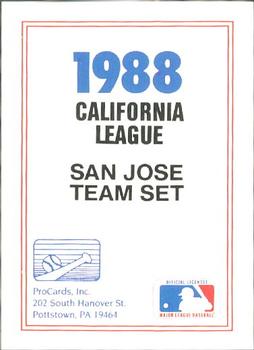 1988 ProCards #NNO San Jose Giants Checklist Front
