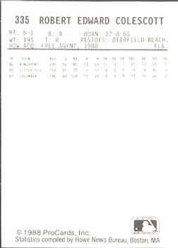 1988 ProCards #335 Rob Colescott Back