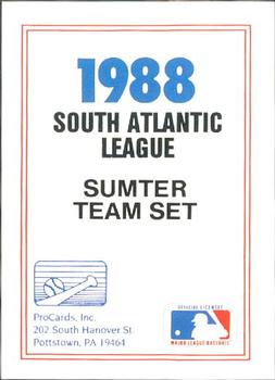 1988 ProCards #NNO Sumter Braves Checklist Front
