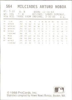 1988 ProCards #564 Junior Noboa Back
