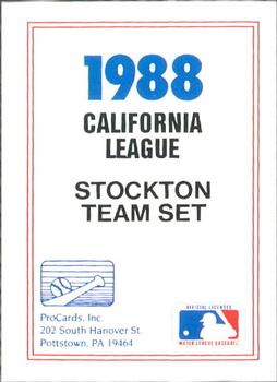 1988 ProCards #NNO Stockton Ports Checklist Front