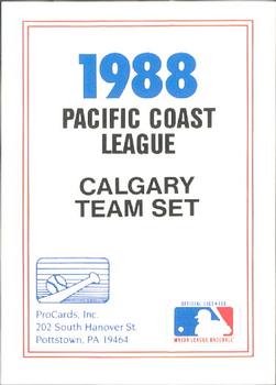 1988 ProCards #NNO Calgary Cannons Checklist Front