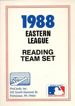 1988 ProCards #NNO Reading Phillies Checklist Front