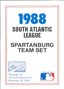 1988 ProCards #NNO Spartanburg Phillies Checklist Front