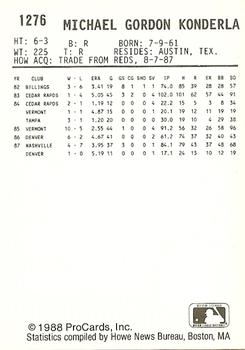 1988 ProCards #1276 Mike Konderla Back