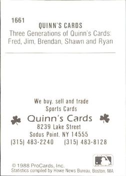 1988 ProCards #1661 Quinn's Cards Back