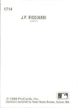1988 ProCards #1714 J.P. Ricciardi Back