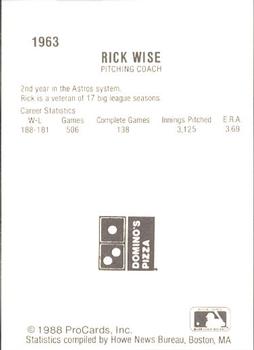 1988 ProCards #1963 Rick Wise Back