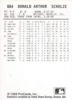 1988 ProCards #604 Don Schulze Back