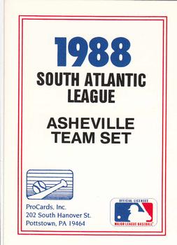 1988 ProCards #NNO Asheville Tourists Checklist Front