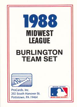 1988 ProCards #NNO Burlington Braves Checklist Front