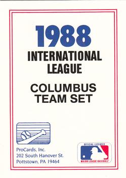 1988 ProCards #NNO Columbus Clippers Checklist Front
