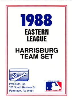 1988 ProCards #NNO Harrisburg Senators Checklist Front