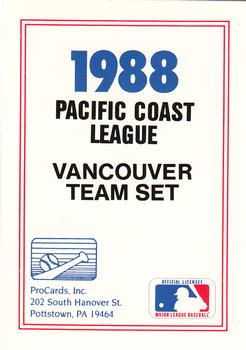 1988 ProCards #NNO Vancouver Canadians Checklist Front