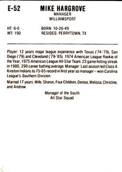 1988 ProCards Eastern League All-Stars #E-52 Mike Hargrove Back