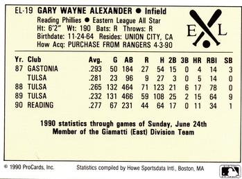 1990 ProCards Eastern League All-Stars #EL19 Gary Alexander Back