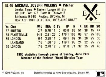 1990 ProCards Eastern League All-Stars #EL46 Mike Wilkins Back