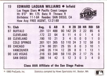 1990 ProCards AAA #19 Eddie Williams Back