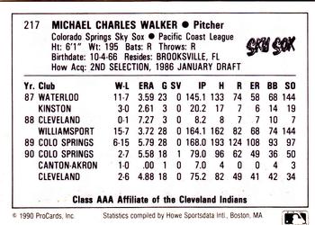1990 ProCards AAA #217 Mike Walker Back