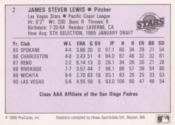 1990 ProCards AAA #2 Jim Lewis Back