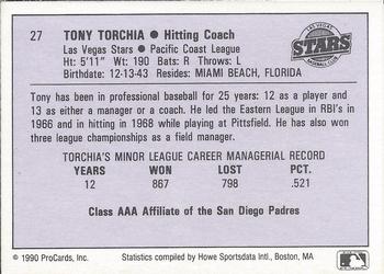 1990 ProCards AAA #27 Tony Torchia Back